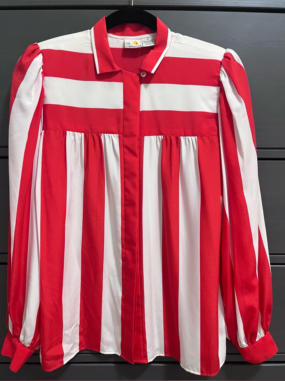 Vintage Liz Claiborne Red White Striped Blouse Sz 8